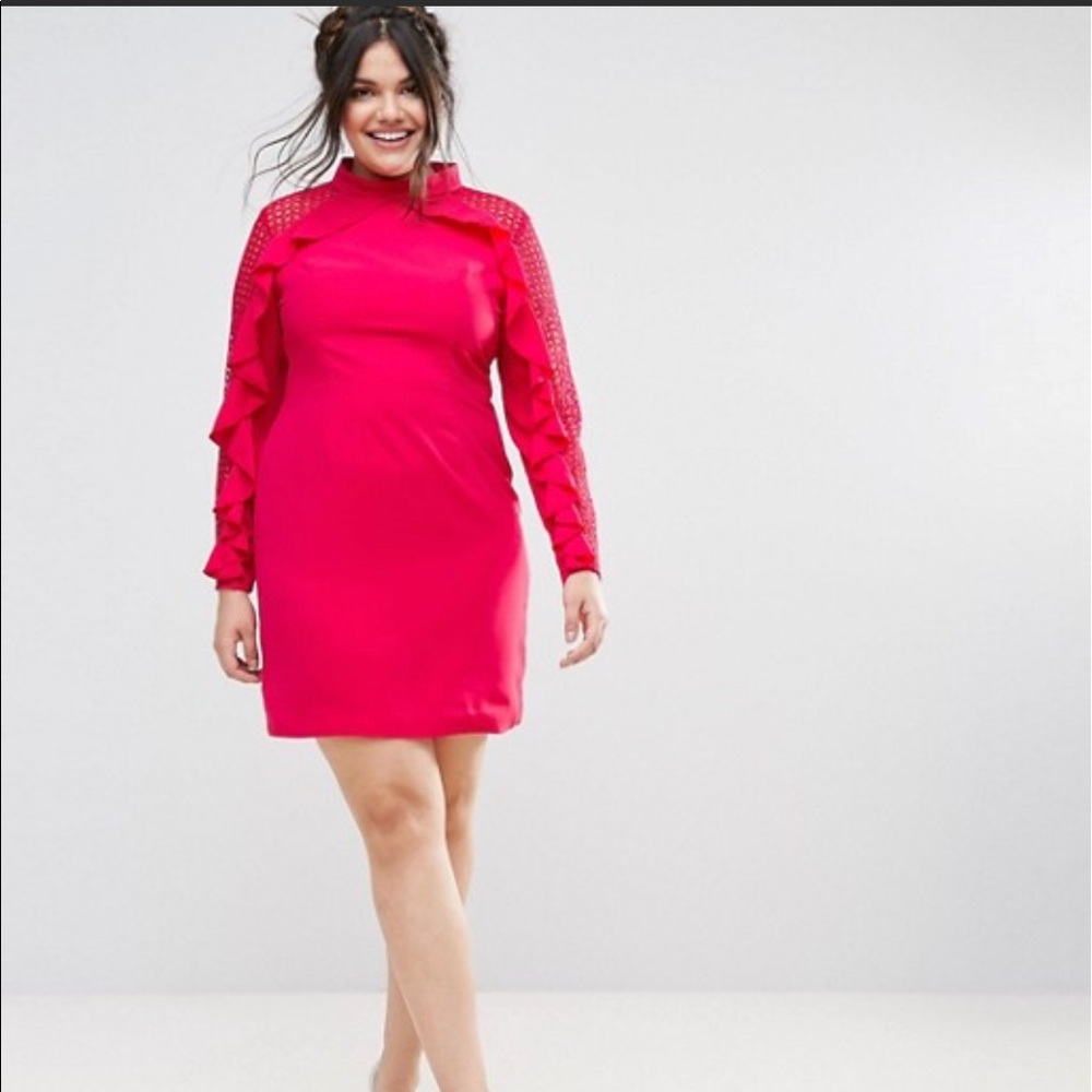 Truly You Pencil Dress Ruffle  Lace Detail 20W